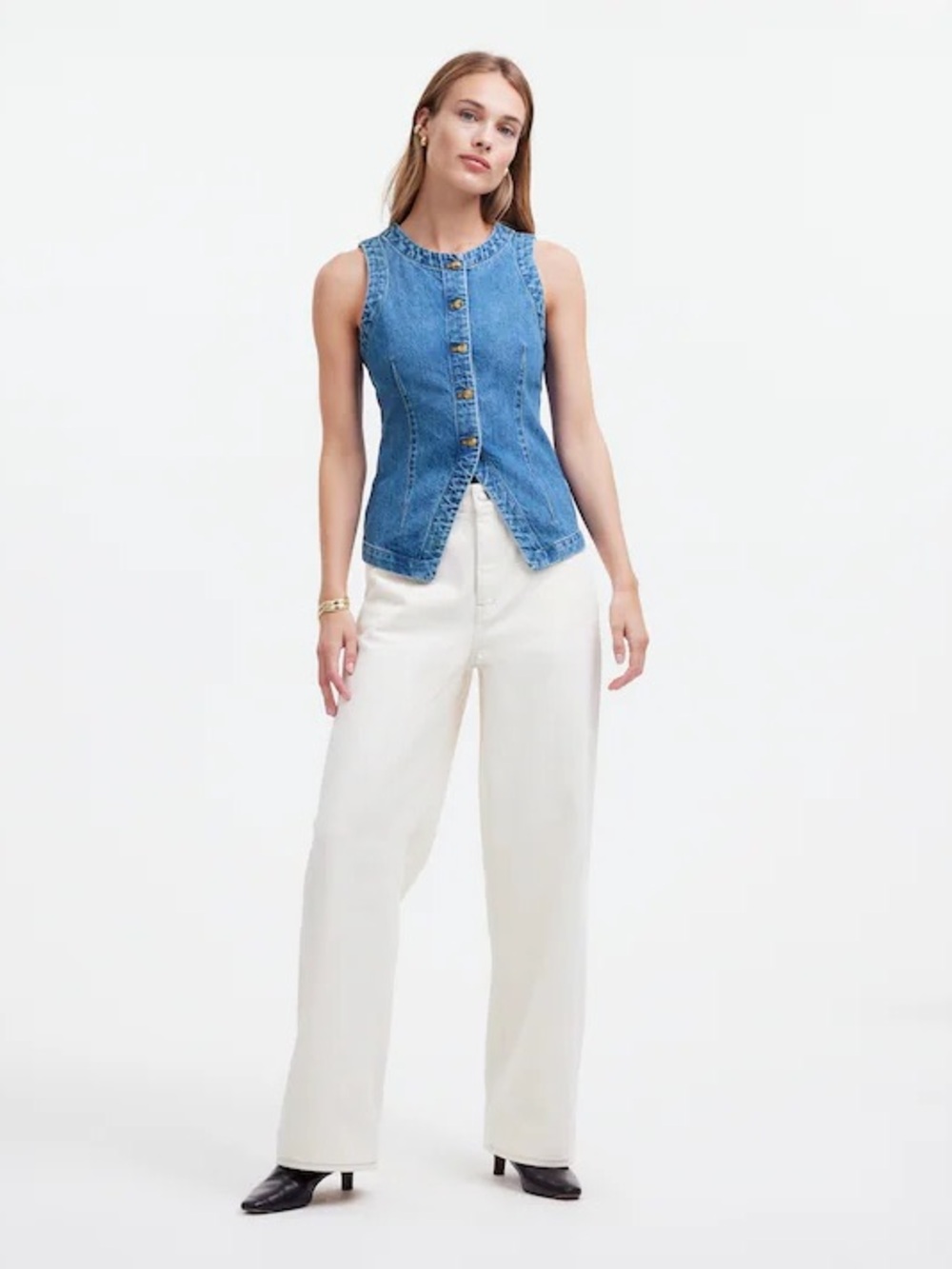 Madewell Denim Crewneck Vest in
Java Wash Blue Color 8 NWT - Picture 5 of 13